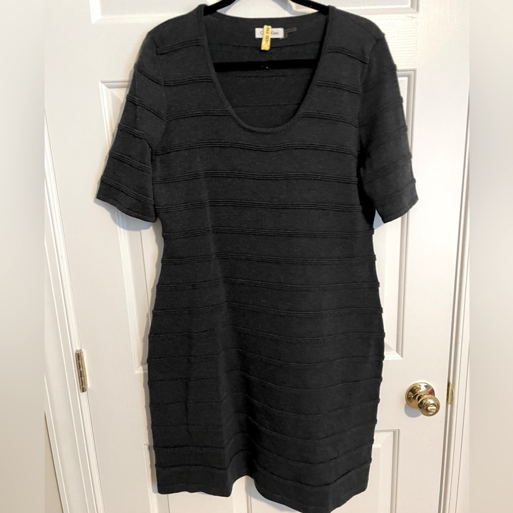 Calvin Klein Gray Ribbed Sweater Dress Tunic XL